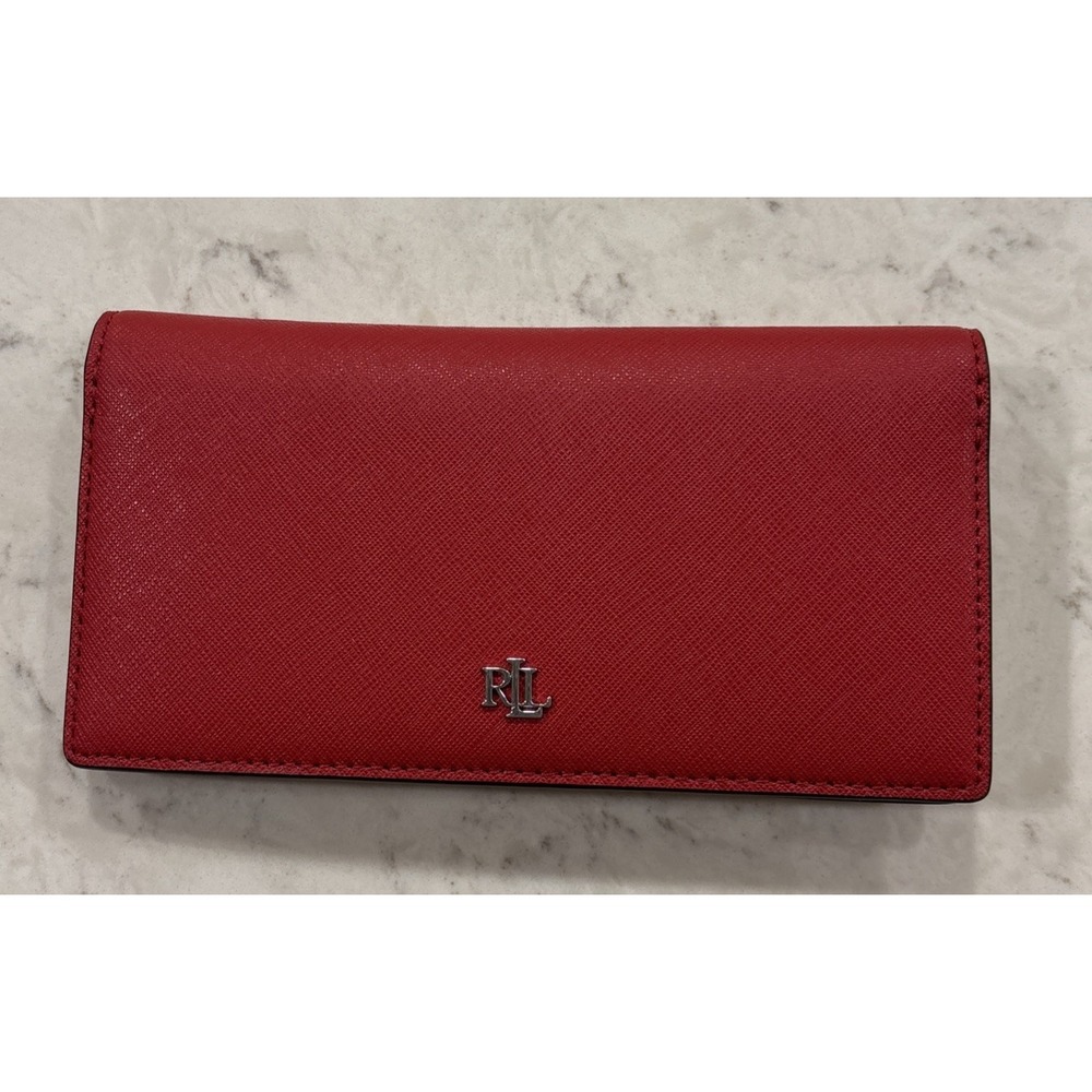 Ralph Lauren Women's Red Textured Leather Slim Snapped Closure  Wallet NWOT